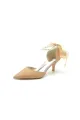 Pointed Toe Glitter Crystal Ribbons Faux Pearl Pumps(Champagne,US5)
