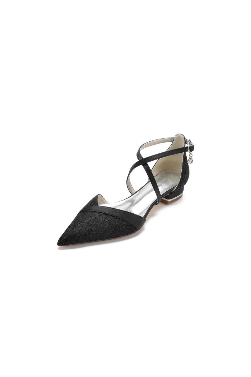 Pointed Toe Lace Ankle Strap Kitten Heels