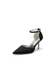 Pointed Toe Bridal Heels with Ankle Strap(Black,US5)