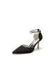 Pointed Toe Bridal Heels Pearl Strap(Black,US5)