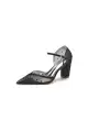 Pointed Toe Mesh Strap Buckle Chunky Heels