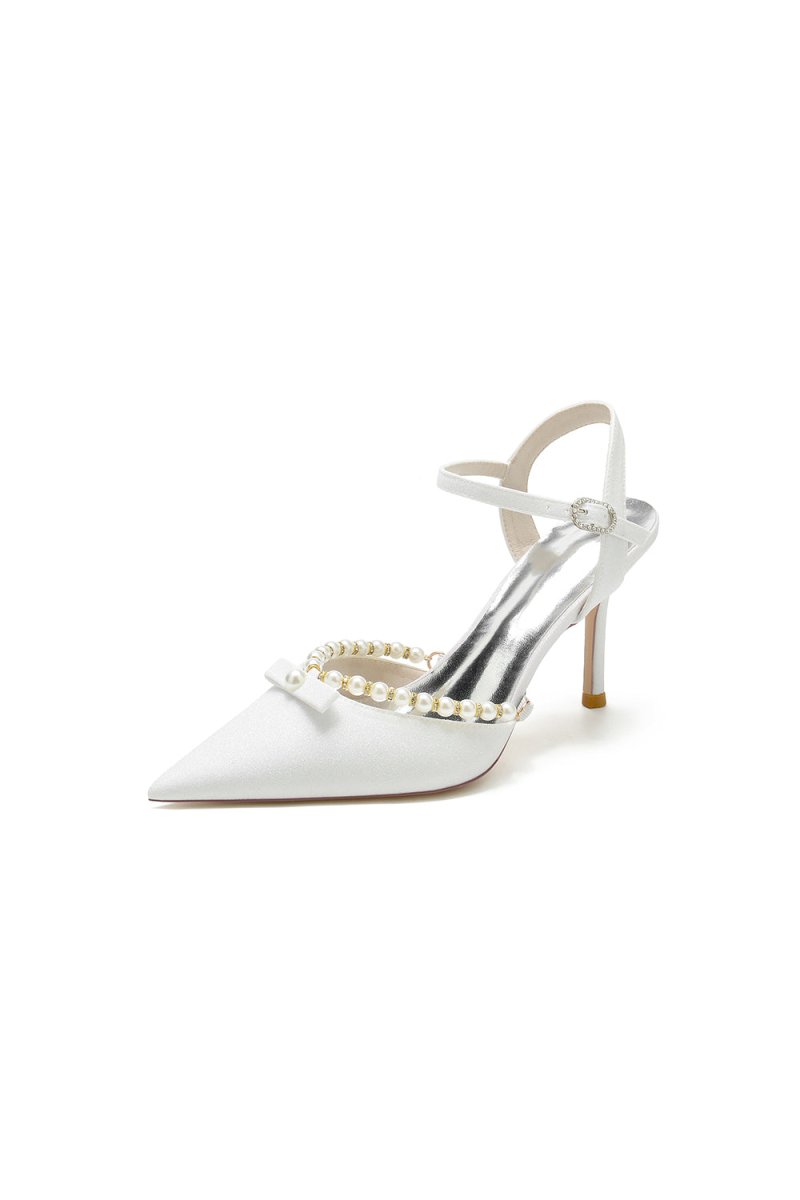 Pointed Toe Pearl Glitter Wedding Shoes With Bow