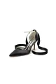 Pointed Toe Pearl Strap Ribbon Tie High Heel(Black,US5)