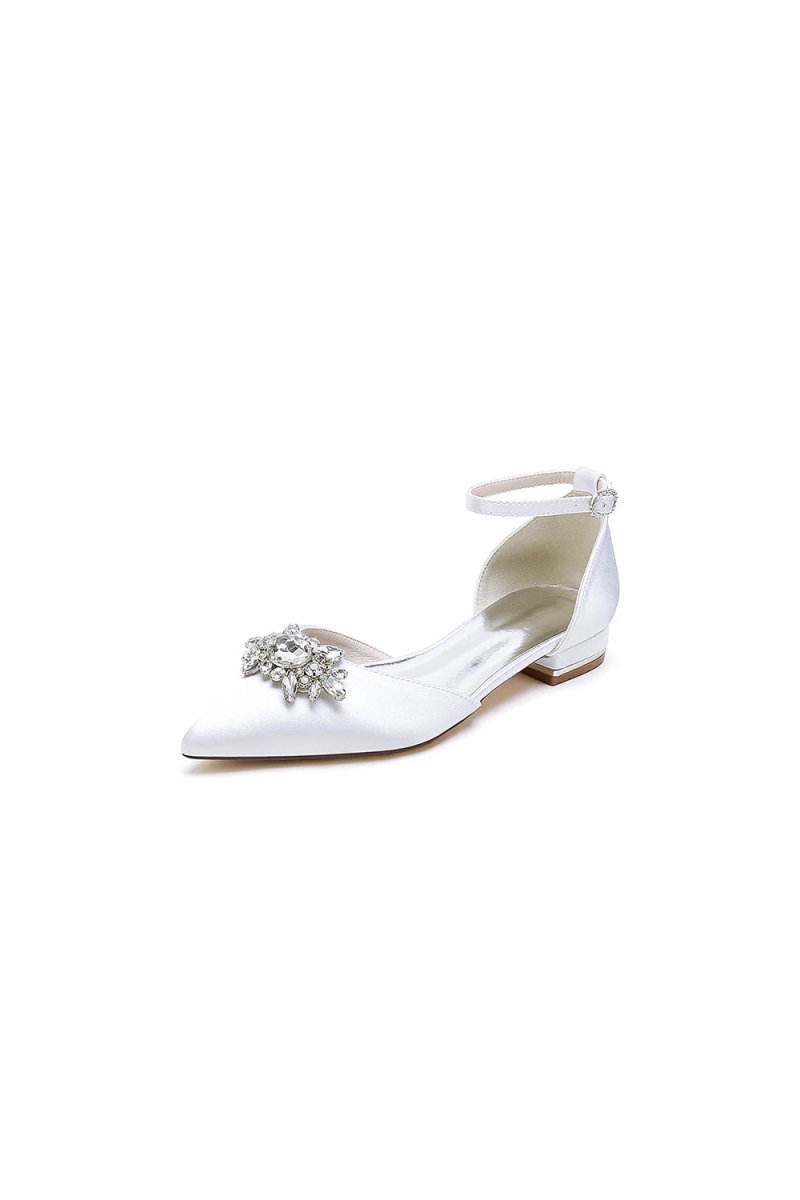 Pointed Toe Rhinestone Ankle Strap Kitten Heels