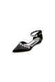 Pointed Toe Rhinestone Beaded Ankle Strap Kitten Heels(Black,US5)