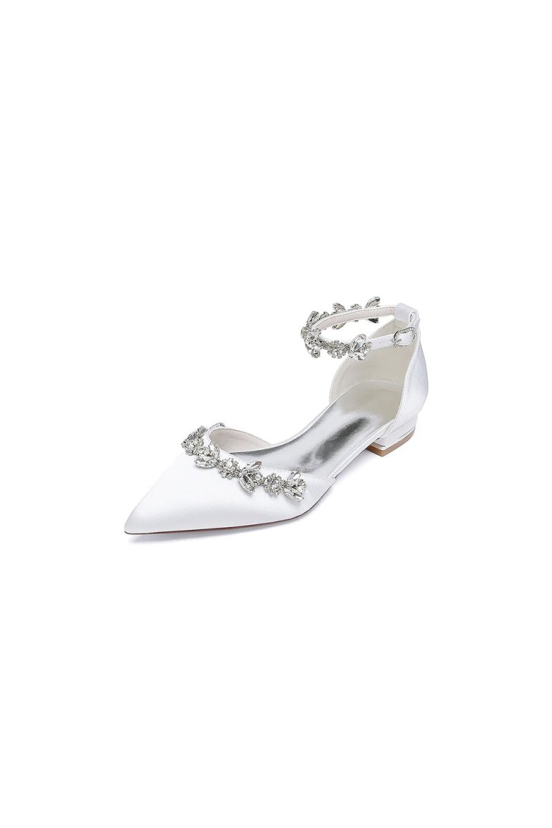 Pointed Toe Rhinestone Beaded Ankle Strap Kitten Heels
