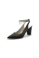Pointed Toe Satin Chunky Heels With Pearl Tassel(Black,US5)