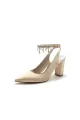 Pointed Toe Satin Chunky Heels With Pearl Tassel