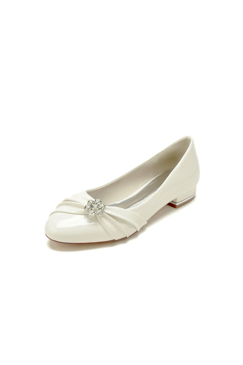 Pointed Toe Slip-on Patent Leather Low Heels With Rhinestone