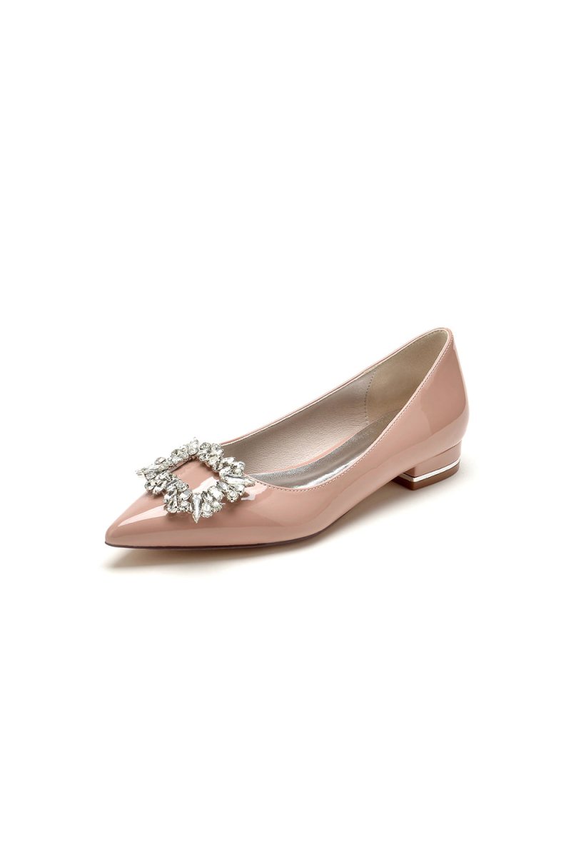 Pointed Toe Slip-on Patent Leather With Rhinestone