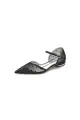 Pointed Toe Strap Buckle Mesh Low Heels(Black,US6)