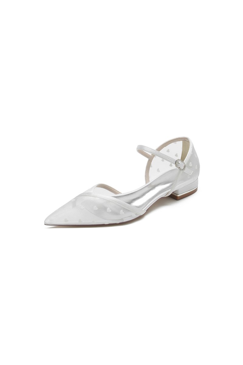 Pointed Toe Strap Buckle Mesh Low Heels