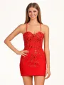 Sharlie | Red Sheath Beaded Flowers Homecoming Dress