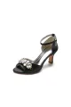 Rhinestone Open Toe Buckle Strap Chunky Heels