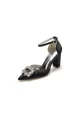 Rhinestone Pointed Toe Ankle Strap Buckle Chunky Heel(Black,US5)