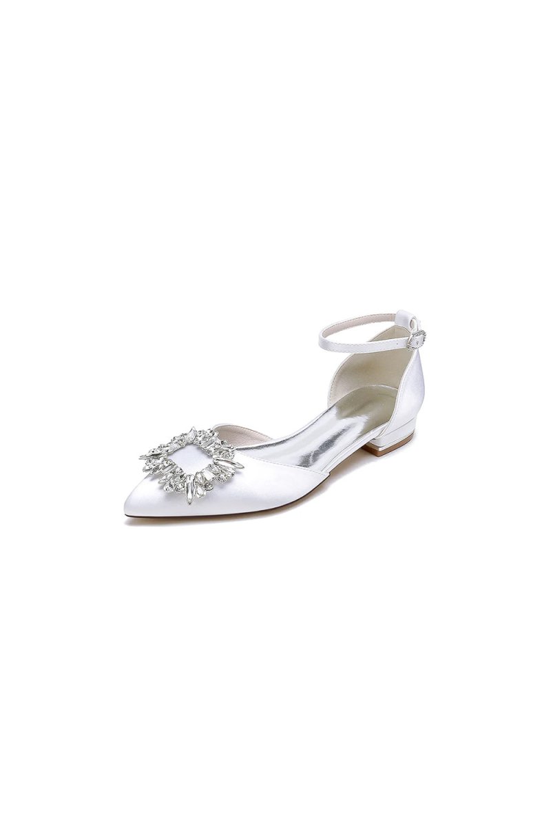 Rhinestone Pointed Toe Ankle Strap Satin Kitten Heels