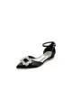 Rhinestone Pointed Toe Ankle Strap Satin Kitten Heels(Black,US5)