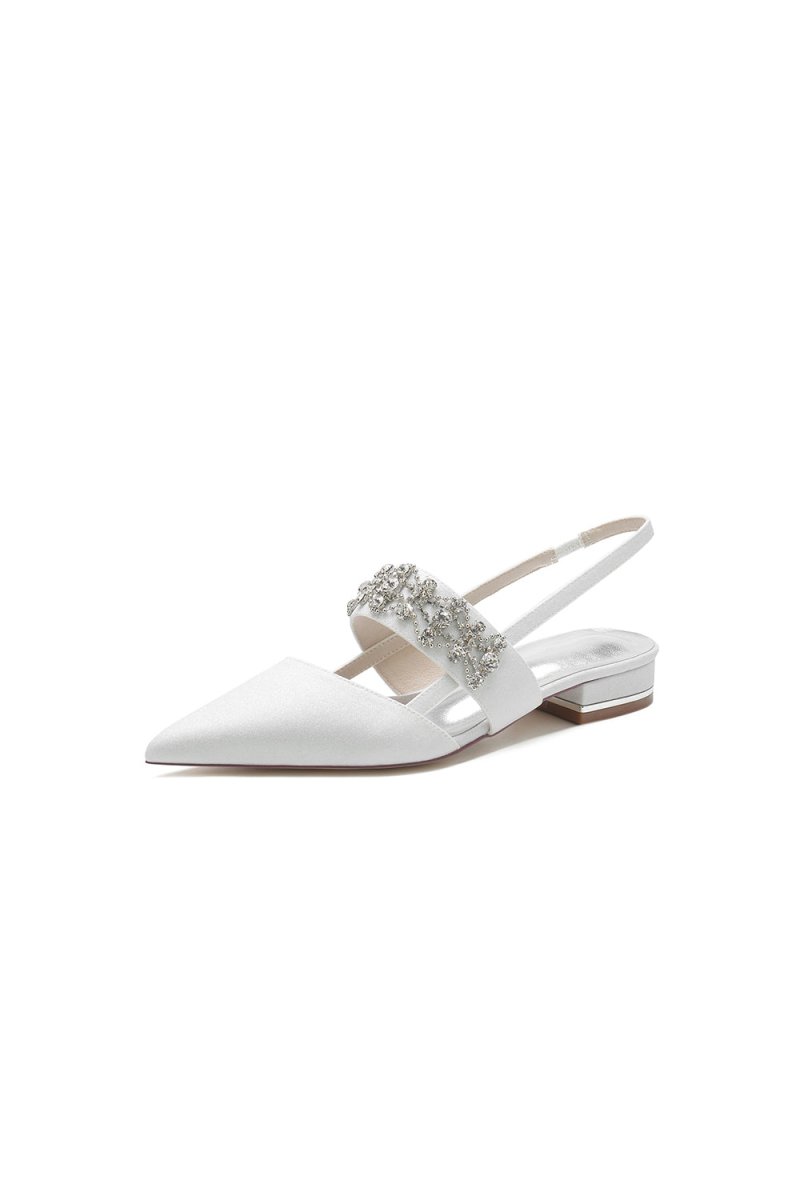 Rhinestone Pointed Toe Strap Buckle Glitter Low Heels