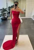Rialyn | Strapless Satin Pleated Mermaid Sleeveless High Slit Long Prom Dress