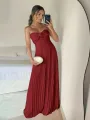 Rodri | A Line Light Pink Strapless Chiffon Long Prom Dress(Burgundy,2)