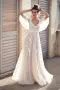 Romantic Ivory Flower Appliques Wedding Dress. Lace Long Bridal Dresses