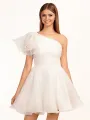Rose | Ivory A-line One Shoulder Organza Ruffled Homecoming Dress(Ivory,2)