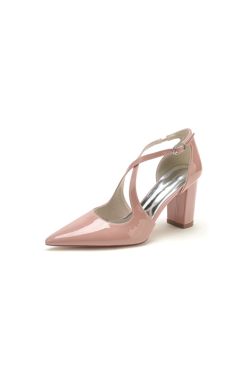 Rose Pink High Heels with Crossed Straps and Metal Buckle U22014-108