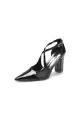 Rose Pink High Heels with Crossed Straps and Metal Buckle U22014-108(Black,US5)