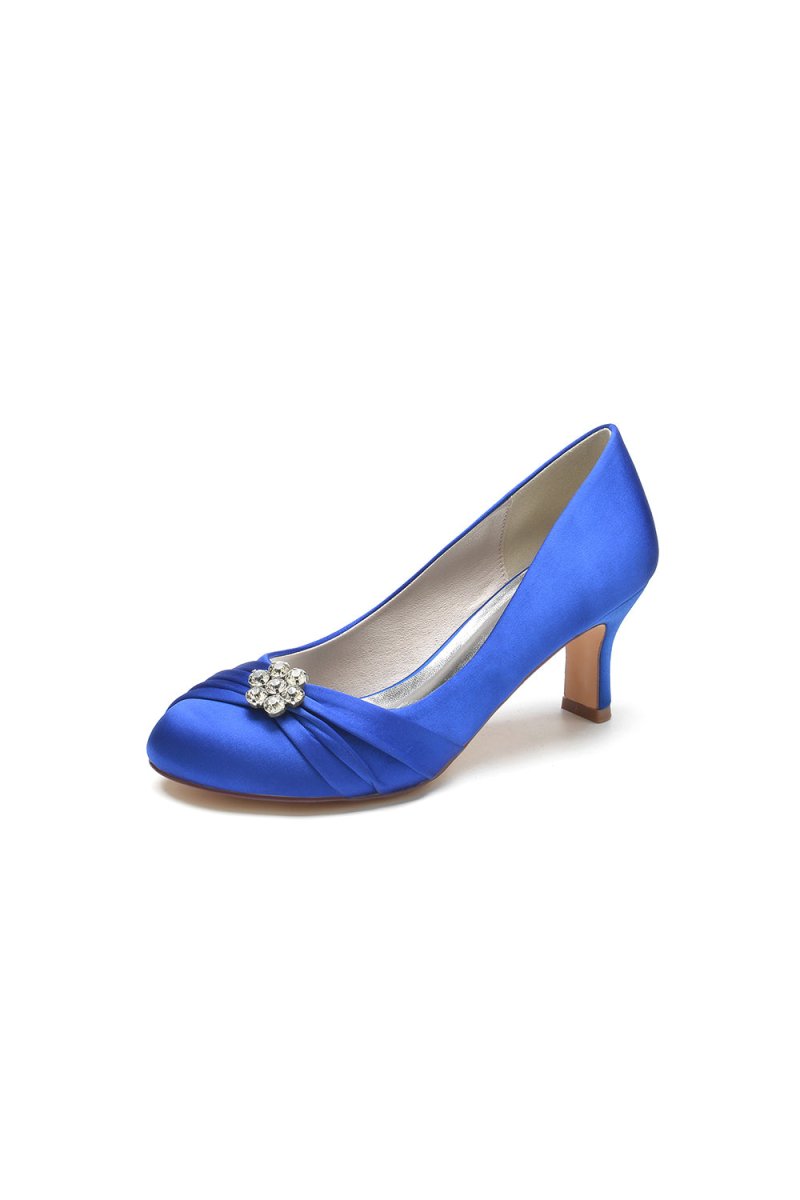 Round Toe Crystal Flower Chunky Heels