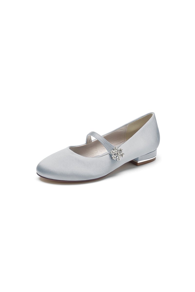 Round Toe Crystal Flower Flats