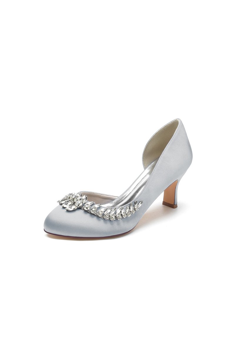 Round Toe Crystal Leaf Chunky Heels
