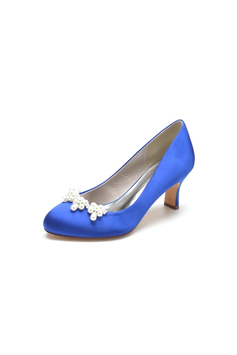 Round Toe Pearl Chunky Heels