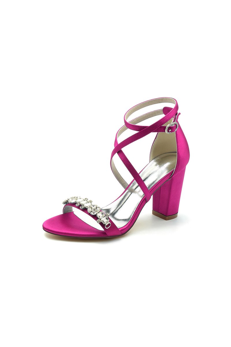 Fuchsia High Heels with Crossed Straps and Metal Accents