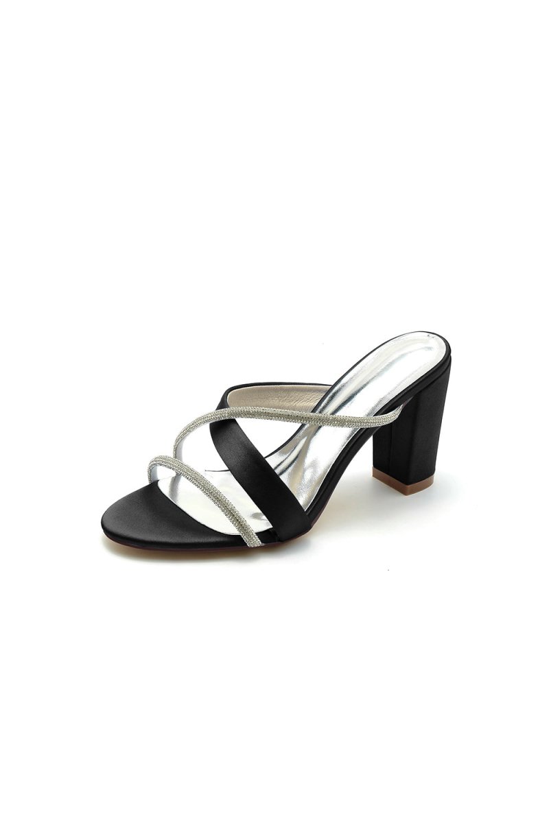 Black Satin High-Heeled Sandals