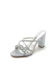 Silver Satin High Heels with Crystal and Metal Embellishments