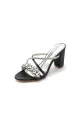 Silver Satin High Heels with Crystal and Metal Embellishments(Black,US6)