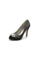 Champagne Satin High Heels with Crystal Flower Ornament(Black,US6)
