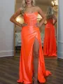 Rue | Mermaid Scoop Neck Orange Slit Long Prom Dress