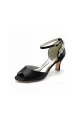 Satin Ankle Strap Rhinestone Chunky Heels(Black,US6)