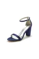 Satin Open Toe Ankle Strap Chunky Heels(Black,US6)