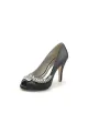 Satin Peep Toe Slip-on Rhinestone High Heels(Black,US6)