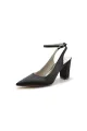 Satin Pointed Toe Ankle Strap Chunky Heels(Black,US5)