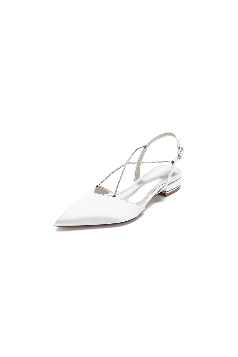 Satin Pointed Toe Beading Buckle Kitten Heels