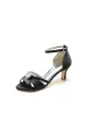 Satin Pointed Toe Hollow Out Stiletto Heels With Rhinestone(Black,US6)