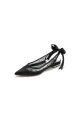 Satin Pointed Toe Mesh Low Heels With Bow(Black,US6)