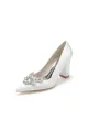 Satin Pointed Toe Slip-on Chunky Heels With Rhinestone