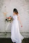 Scoop Neck Short Sleeve A-Line Chiffon Wedding Dress With Lace Hem(Diamond White,2)