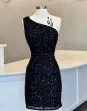 Zelda |One Shoulder Tight Sky Blue Homecoming Dress(Black,2)