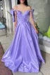 Shanty | A-Line Off-Shoulder Bow Pleated Long Prom Dress