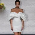 Sheath Glitter Short Off-the-Shoulder Wedding Dress With Lace-Up Back